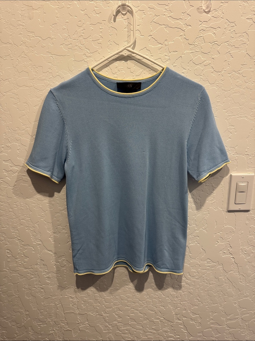 Zara Light Blue Short-Sleeve Knit Shirt with Yellow Trim
